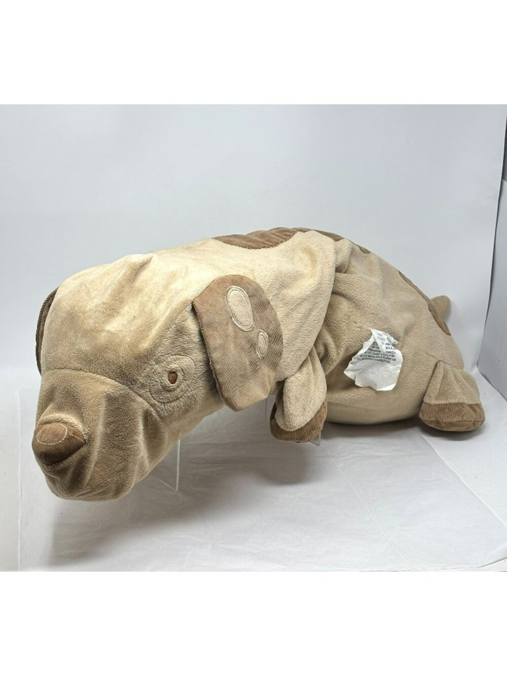 TARGET Beige Dog 30" Plush RARE Corduroy Patches Laying Down Floppy Pillow 2011